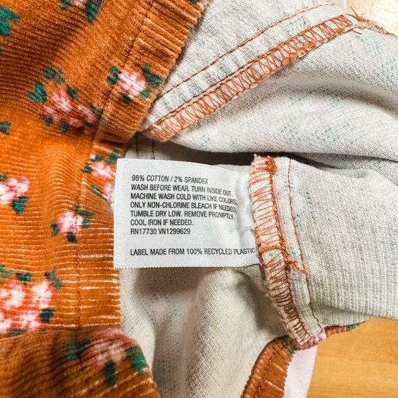 Art Class Rusted Orange & Pink Floral Corduroy Skirt Girls Size 7/8 - Picture 6 of 6